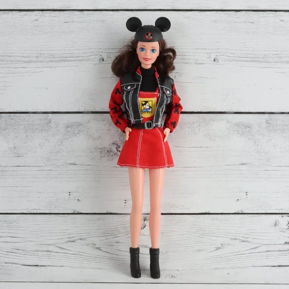 Disney Brunette Barbie in Outfit, Mickey Mouse Ears, Dress, Jacket and Boots